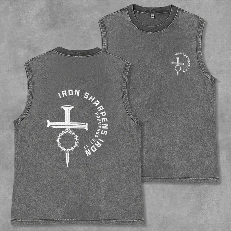 Christianartworkshop Canotta unisex lavata con croce in chiodi Proverbi 27:17 - Grigio - 2XL - image 8