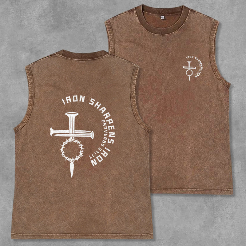 Christianartworkshop Canotta unisex lavata con croce in chiodi Proverbi 27:17 - Marrone - 2XL - image 29