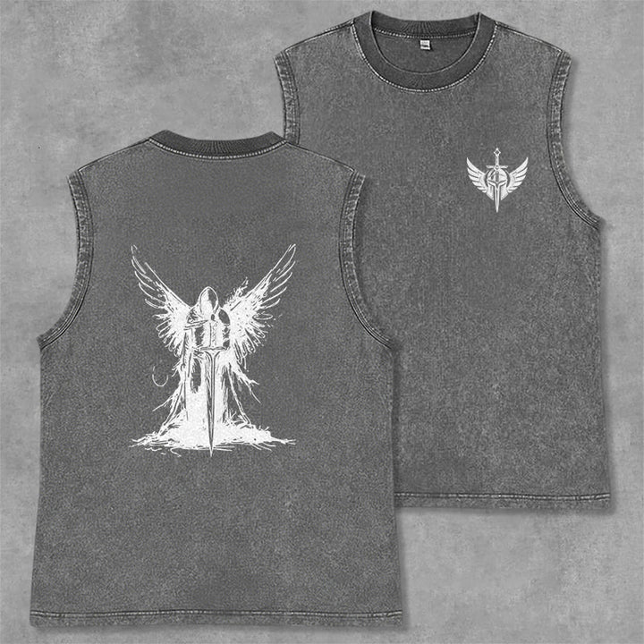 Christianartworkshop Canotta unisex lavata con angelo guerriero e spada - Grigio - 2XL - image 0