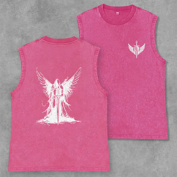 Christianartworkshop Canotta unisex lavata con angelo guerriero e spada - Rosa - 2XL - image 21