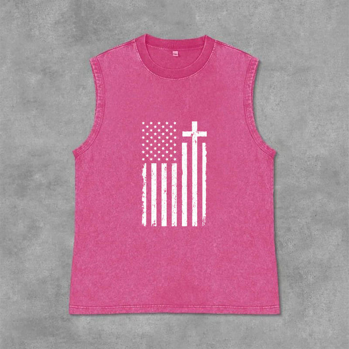 Christianartworkshop Canotta patriottica con bandiera americana e croce, effetto lavato - Rosa - 2XL - image 12