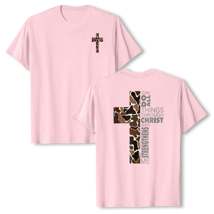 Maglietta cristiana con croce mimetica e versetto Filippesi 4:13, realizzata Christianartworkshop. - Rosa - 2XL - image 15
