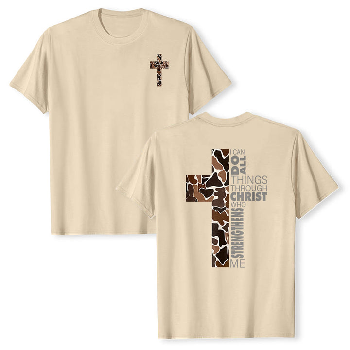 Maglietta cristiana con croce mimetica e versetto Filippesi 4:13, realizzata Christianartworkshop. - Beige - 2XL - image 9