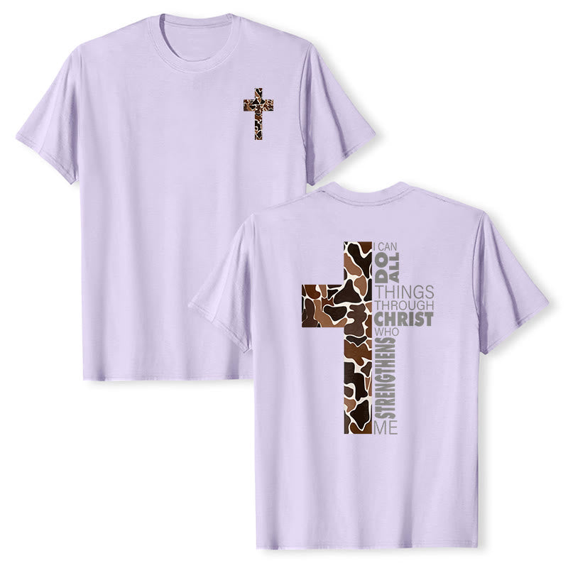 Maglietta cristiana con croce mimetica e versetto Filippesi 4:13, realizzata Christianartworkshop. - Viola - 2XL - image 18