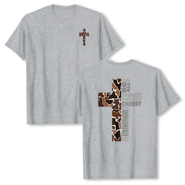Maglietta cristiana con croce mimetica e versetto Filippesi 4:13, realizzata Christianartworkshop. - Grigio - 2XL - image 6