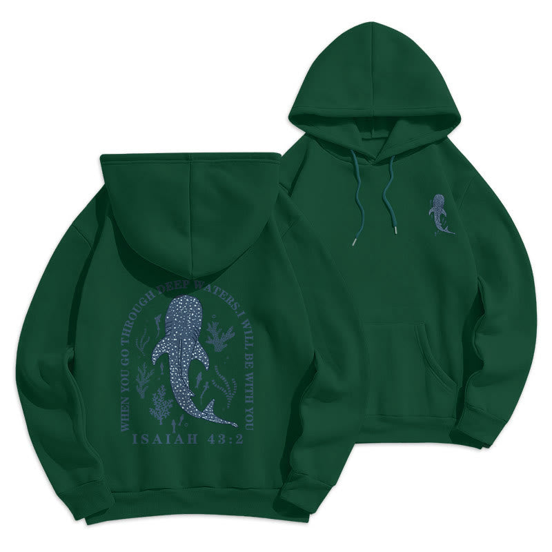 Felpa con cappuccio in poliestere foderata in pile, stile moderno e colorato, con la scritta "Faith Beneath the Waves" Christianartworkshop. - Verde - 2XL - image 15