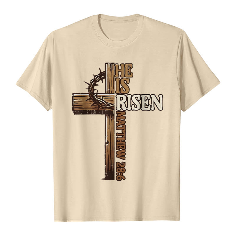 Maglietta unisex Christianartworkshop con croce e corona di spine "È risorto" - Beige - 2XL - image 0
