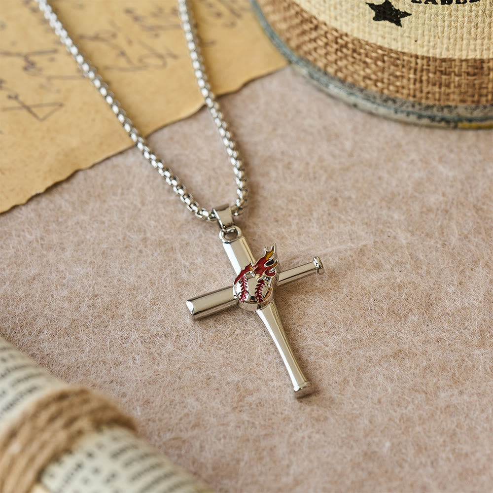 Christianartworkshop Collana con croce da baseball e dettaglio fiamma (Filippesi 4:13): un simbolo di forza divina e fede atletica. - Baseball e PH4:13 - image 0