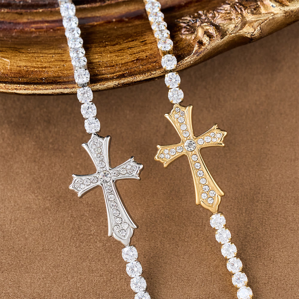 Christianartworkshop Bracciale con croce bicolore elegante e tempestata di zirconi: simbolo di grazia divina ed eleganza. - image 1