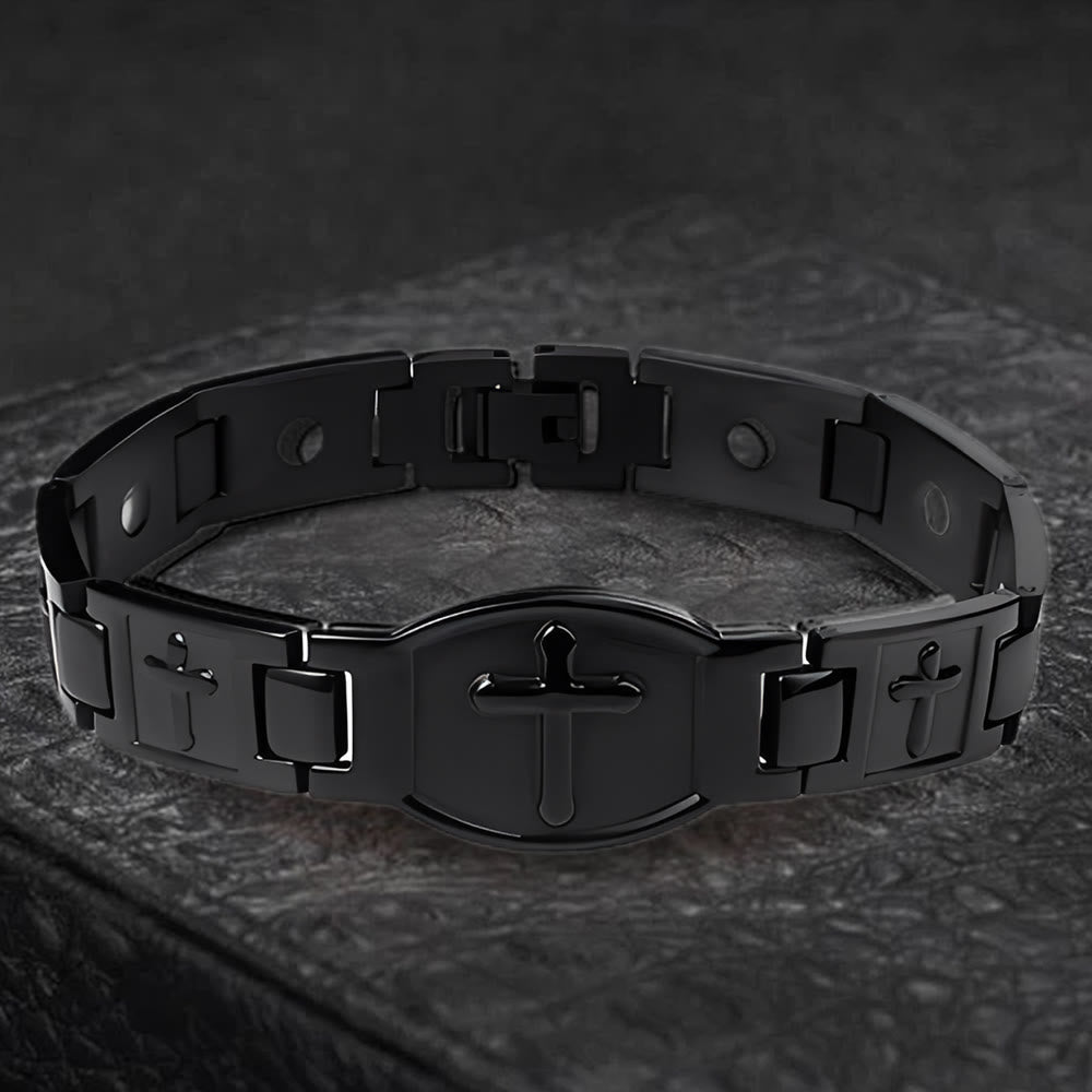 Christianartworkshop Bracciale a maglie con croce incisa: simbolo di forza divina e fede. - Nero - image 12