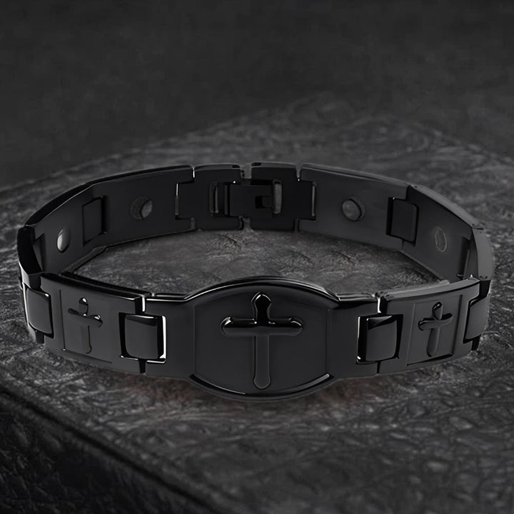 Christianartworkshop Bracciale a maglie con croce incisa: simbolo di forza divina e fede. - Nero - image 12