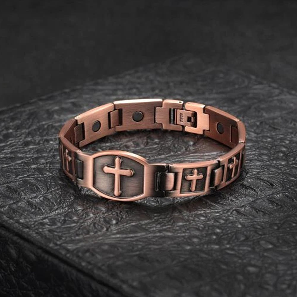 Christianartworkshop Bracciale a maglie con croce incisa: simbolo di forza divina e fede. - Bronzo - image 0