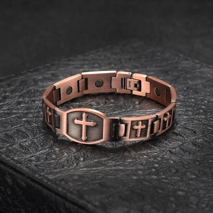 Christianartworkshop Bracciale a maglie con croce incisa: simbolo di forza divina e fede. - Bronzo - image 0