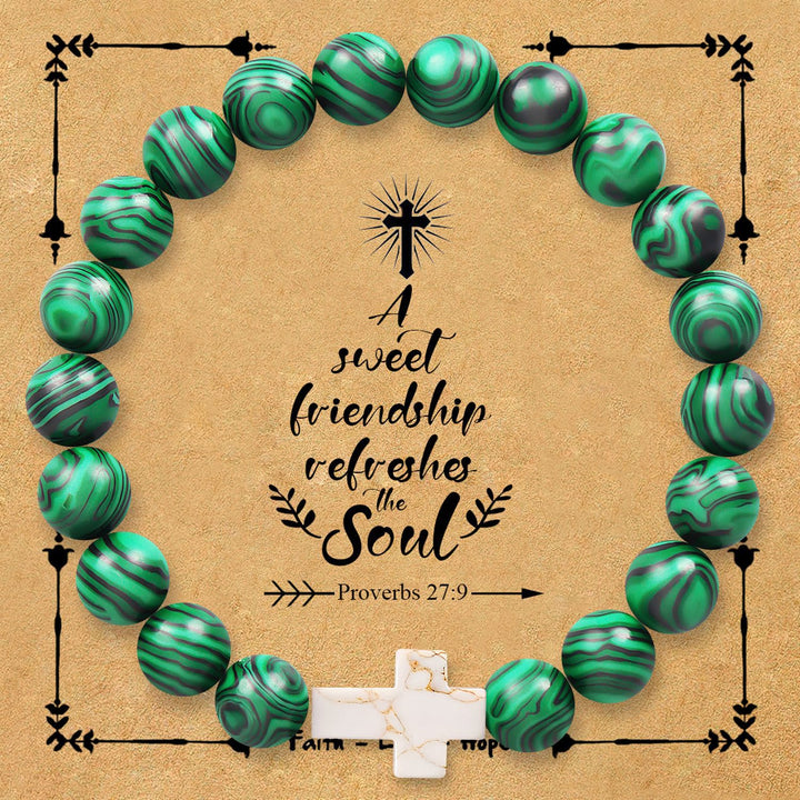 Christianartworkshop Bracciale con croce in pietra naturale e cartoncino con versetto Proverbi 27:9: simbolo di amicizia e grazia divine. - Malachite - image 5