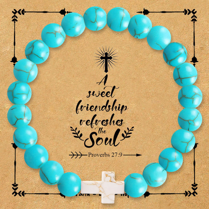 Christianartworkshop Bracciale con croce in pietra naturale e cartoncino con versetto Proverbi 27:9: simbolo di amicizia e grazia divine. - Turchese - image 15