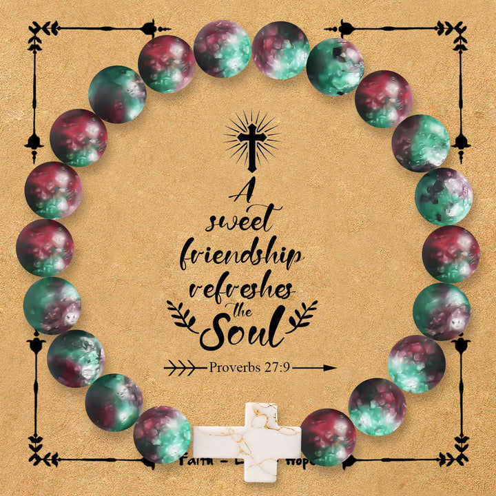 Christianartworkshop Bracciale con croce in pietra naturale e cartoncino con versetto Proverbi 27:9: simbolo di amicizia e grazia divine. - Giada rossa - image 9