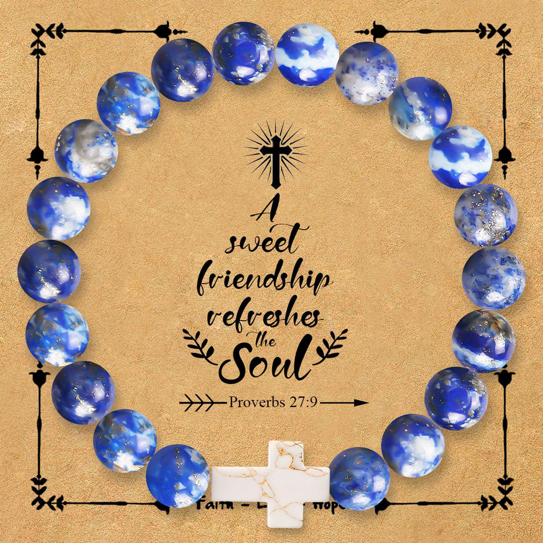 Christianartworkshop Bracciale con croce in pietra naturale e cartoncino con versetto Proverbi 27:9: simbolo di amicizia e grazia divine. - Lazurite - image 7