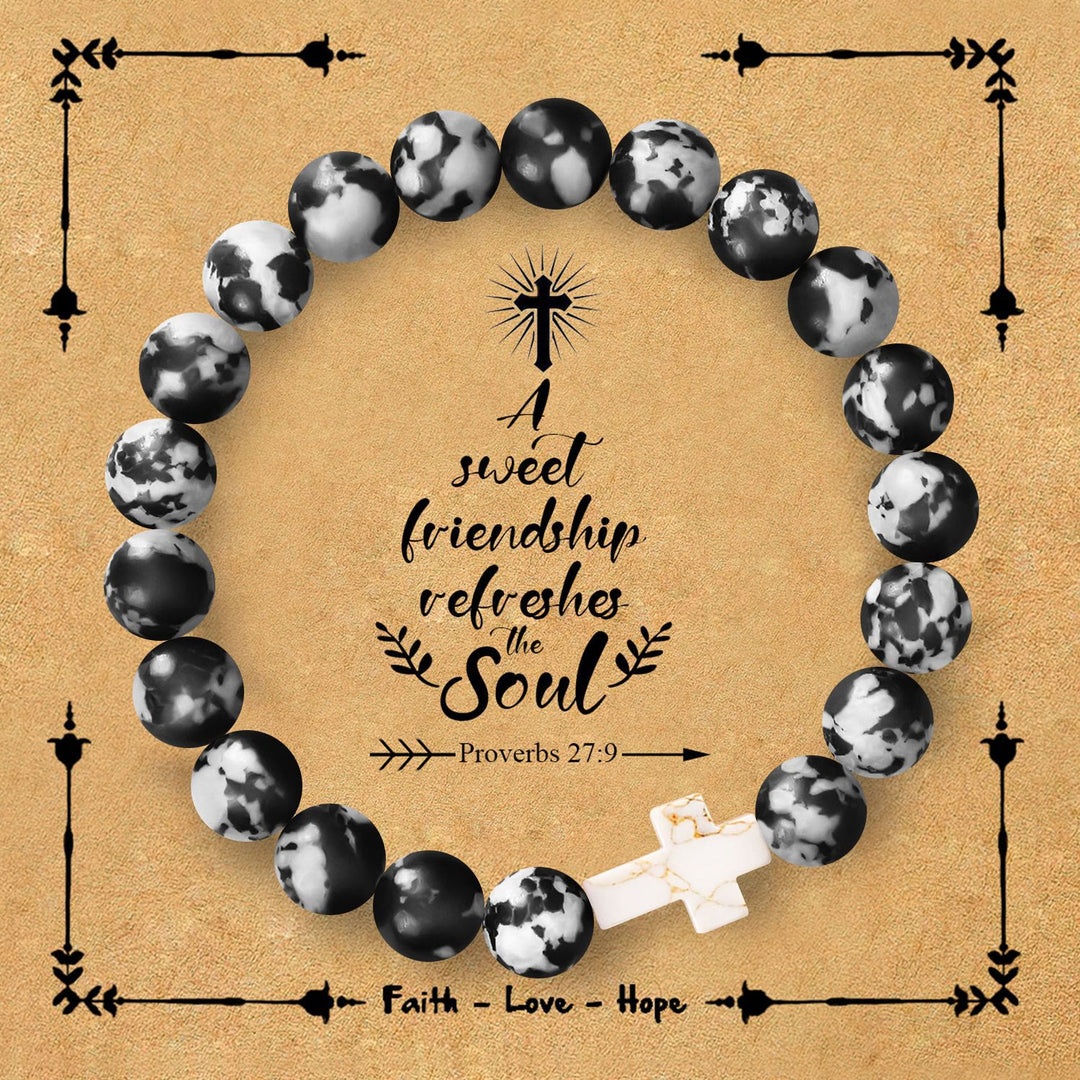 Christianartworkshop Bracciale con croce in pietra naturale e cartoncino con versetto Proverbi 27:9: simbolo di amicizia e grazia divine. - Alabastro - image 11