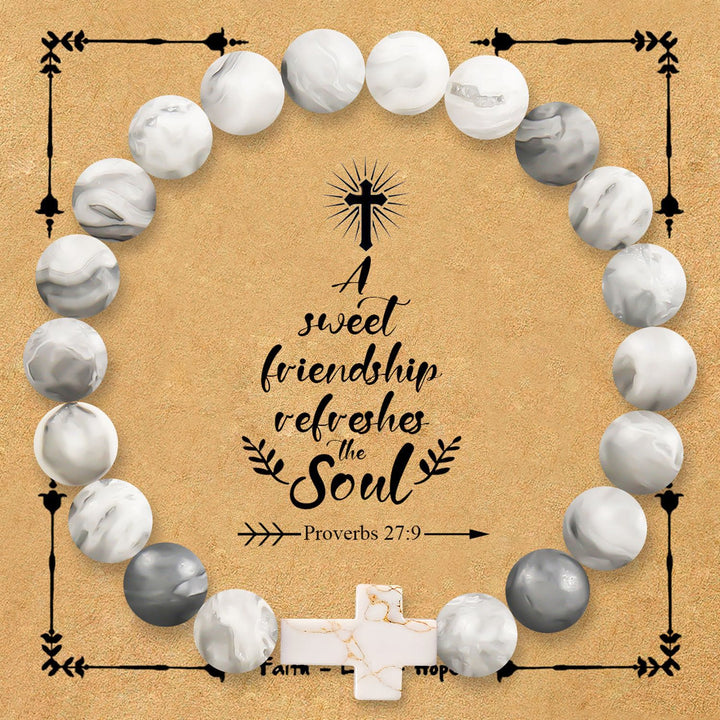 Christianartworkshop Bracciale con croce in pietra naturale e cartoncino con versetto Proverbi 27:9: simbolo di amicizia e grazia divine. - Pietra della mappa - image 13