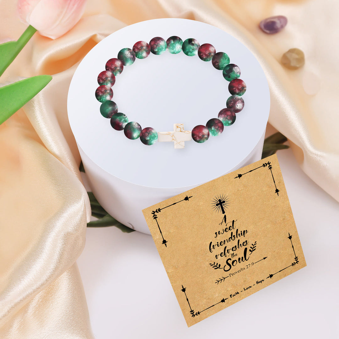 Christianartworkshop Bracciale con croce in pietra naturale e cartoncino con versetto Proverbi 27:9: simbolo di amicizia e grazia divine. - image 10