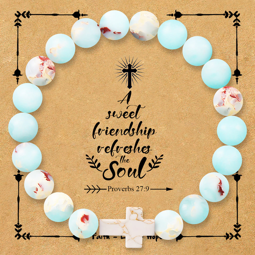Christianartworkshop Bracciale con croce in pietra naturale e cartoncino con versetto Proverbi 27:9: simbolo di amicizia e grazia divine. - Agalmatolite - image 18