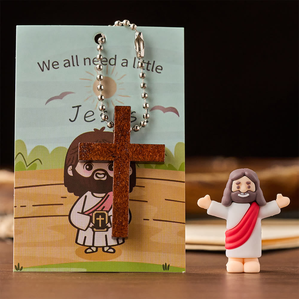 Christianartworkshop Set di mini statuette di Gesù con cartoncino con versetto biblico e ciondolo a croce: simbolo di gioia divina e fede. - image 1
