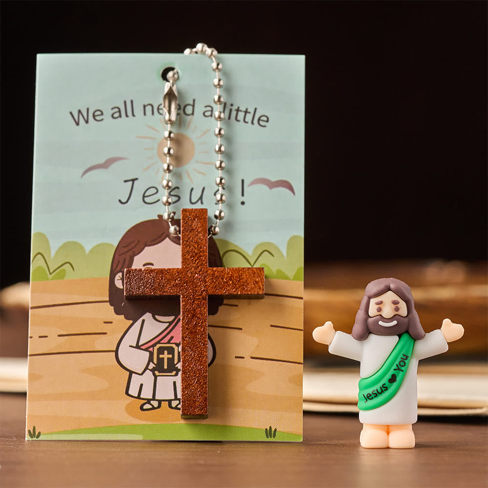 Christianartworkshop Set di mini statuette di Gesù con cartoncino con versetto biblico e ciondolo a croce: simbolo di gioia divina e fede. - image 3
