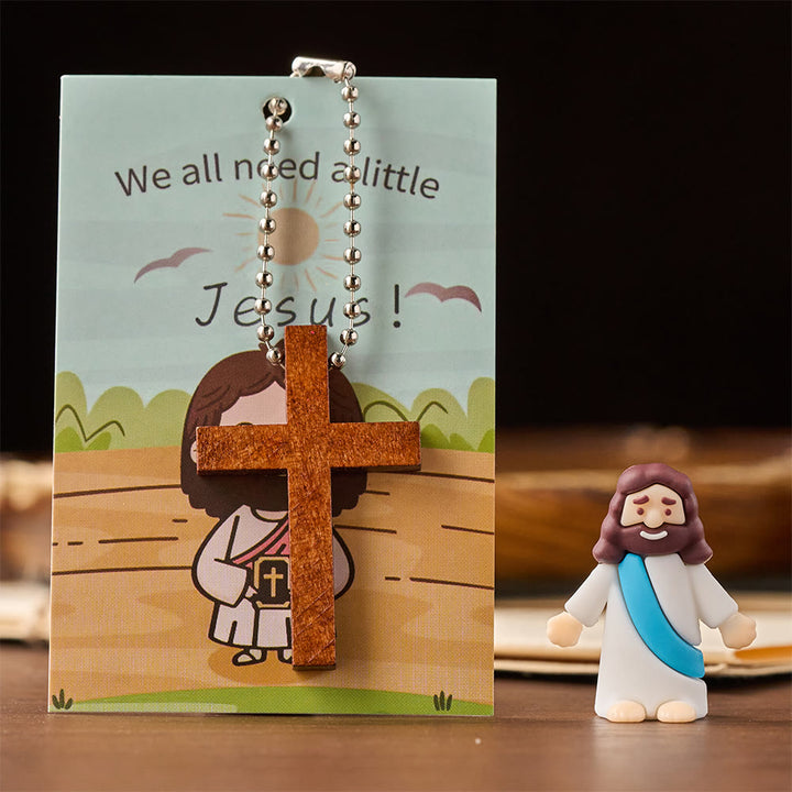 Christianartworkshop Set di mini statuette di Gesù con cartoncino con versetto biblico e ciondolo a croce: simbolo di gioia divina e fede. - image 5