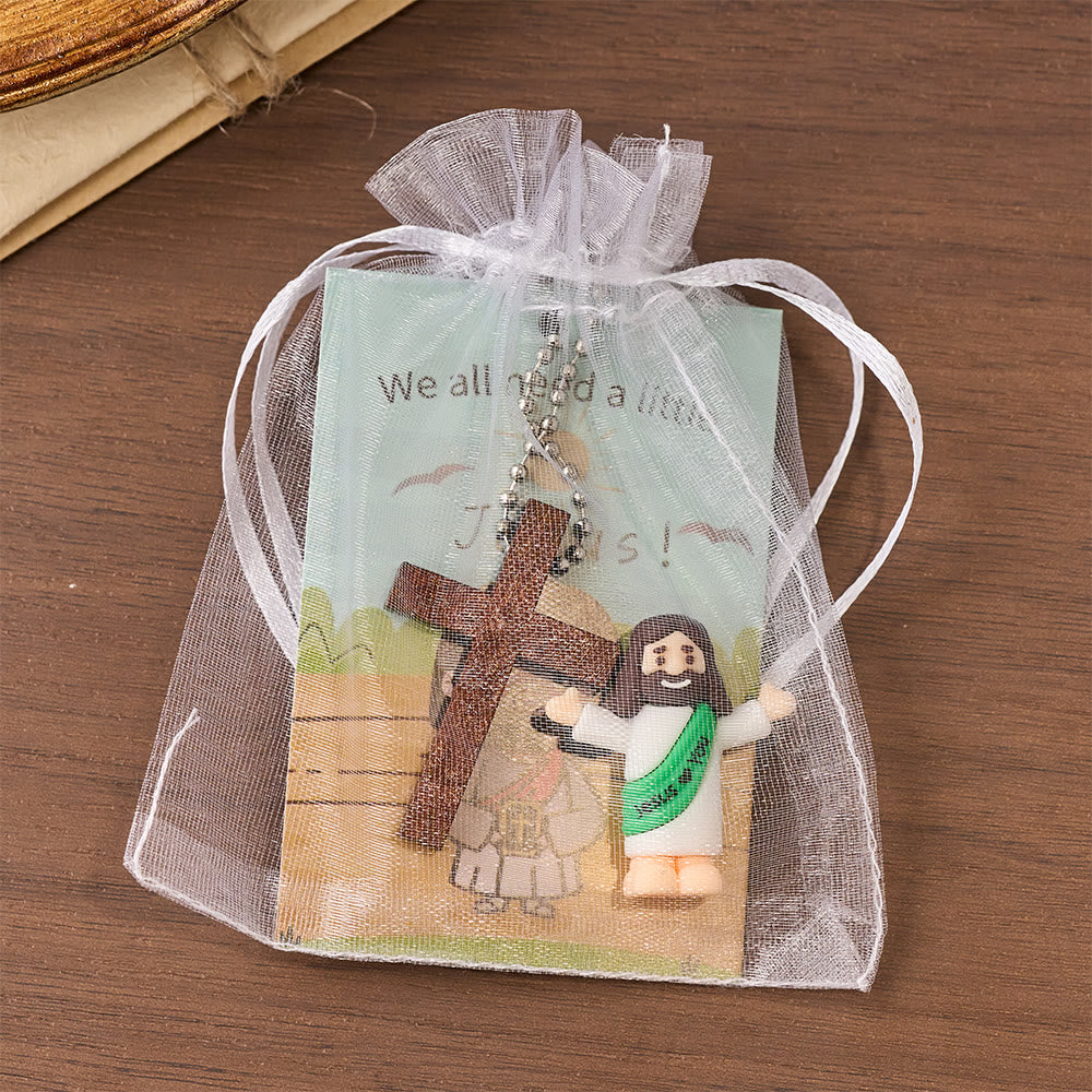 Christianartworkshop Set di mini statuette di Gesù con cartoncino con versetto biblico e ciondolo a croce: simbolo di gioia divina e fede. - image 4