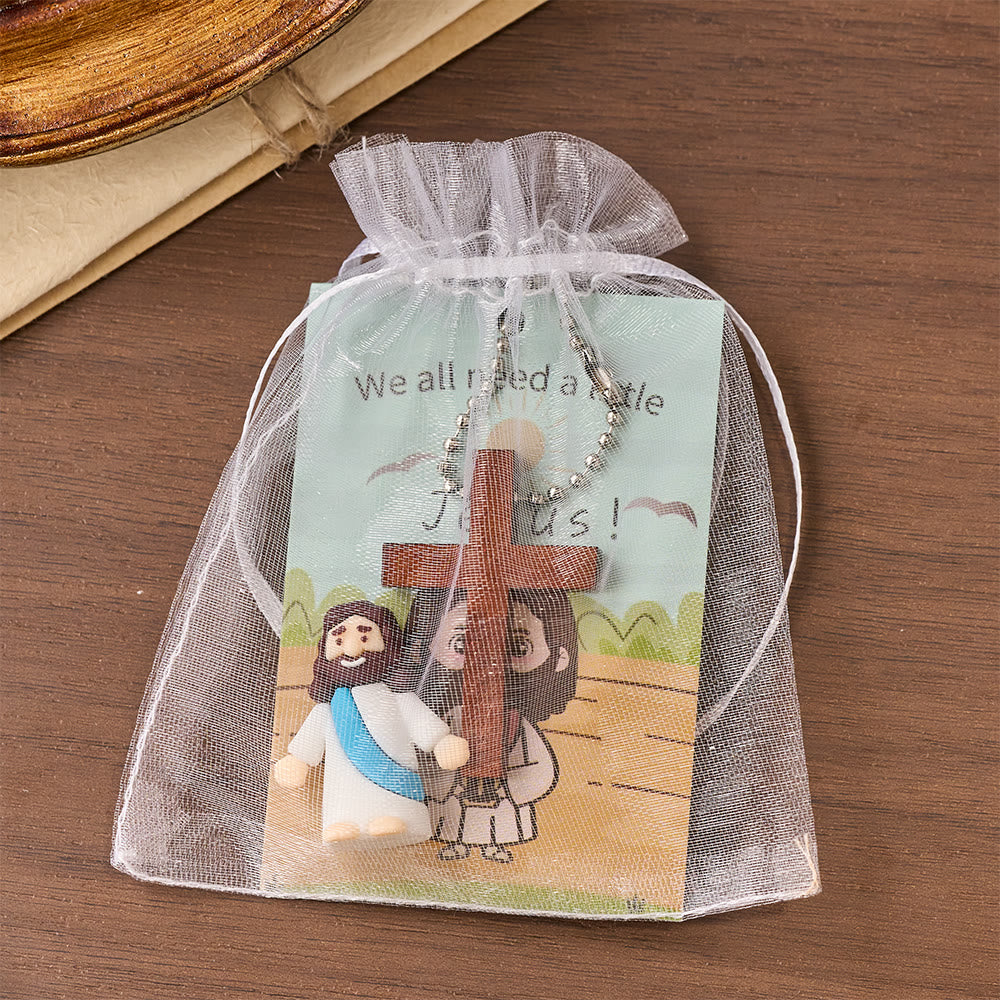 Christianartworkshop Set di mini statuette di Gesù con cartoncino con versetto biblico e ciondolo a croce: simbolo di gioia divina e fede. - image 6