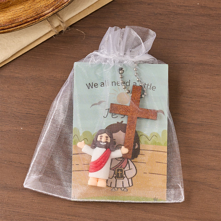 Christianartworkshop Set di mini statuette di Gesù con cartoncino con versetto biblico e ciondolo a croce: simbolo di gioia divina e fede. - image 2
