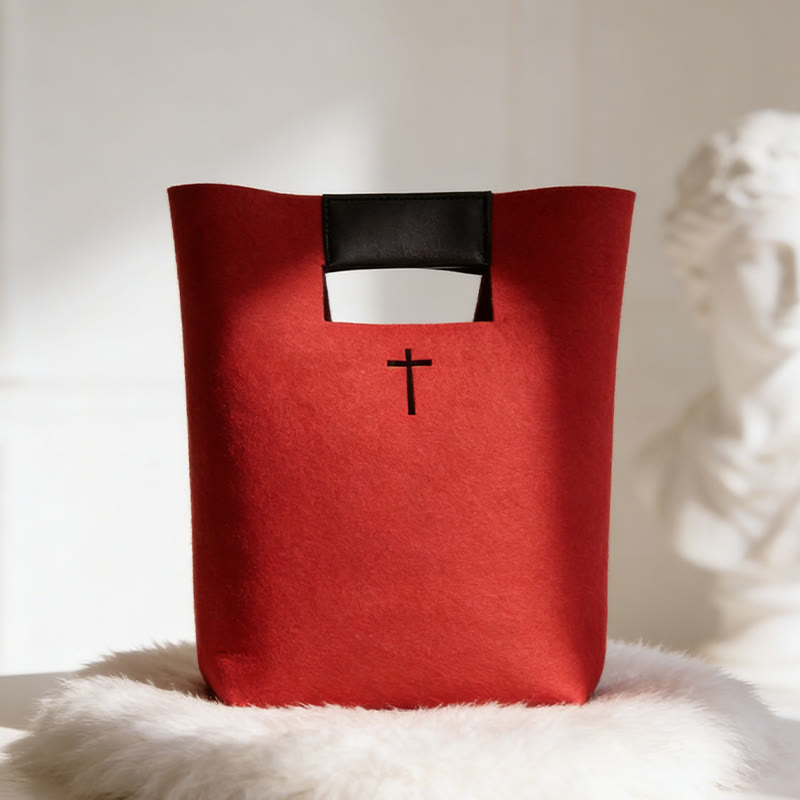 Christianartworkshop Borsa per Bibbia in feltro multicolore con emblema a croce: un segno di grazia celeste per il culto quotidiano. - image 1