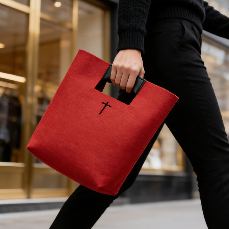 Christianartworkshop Borsa per Bibbia in feltro multicolore con emblema a croce: un segno di grazia celeste per il culto quotidiano. - Rosso - image 0