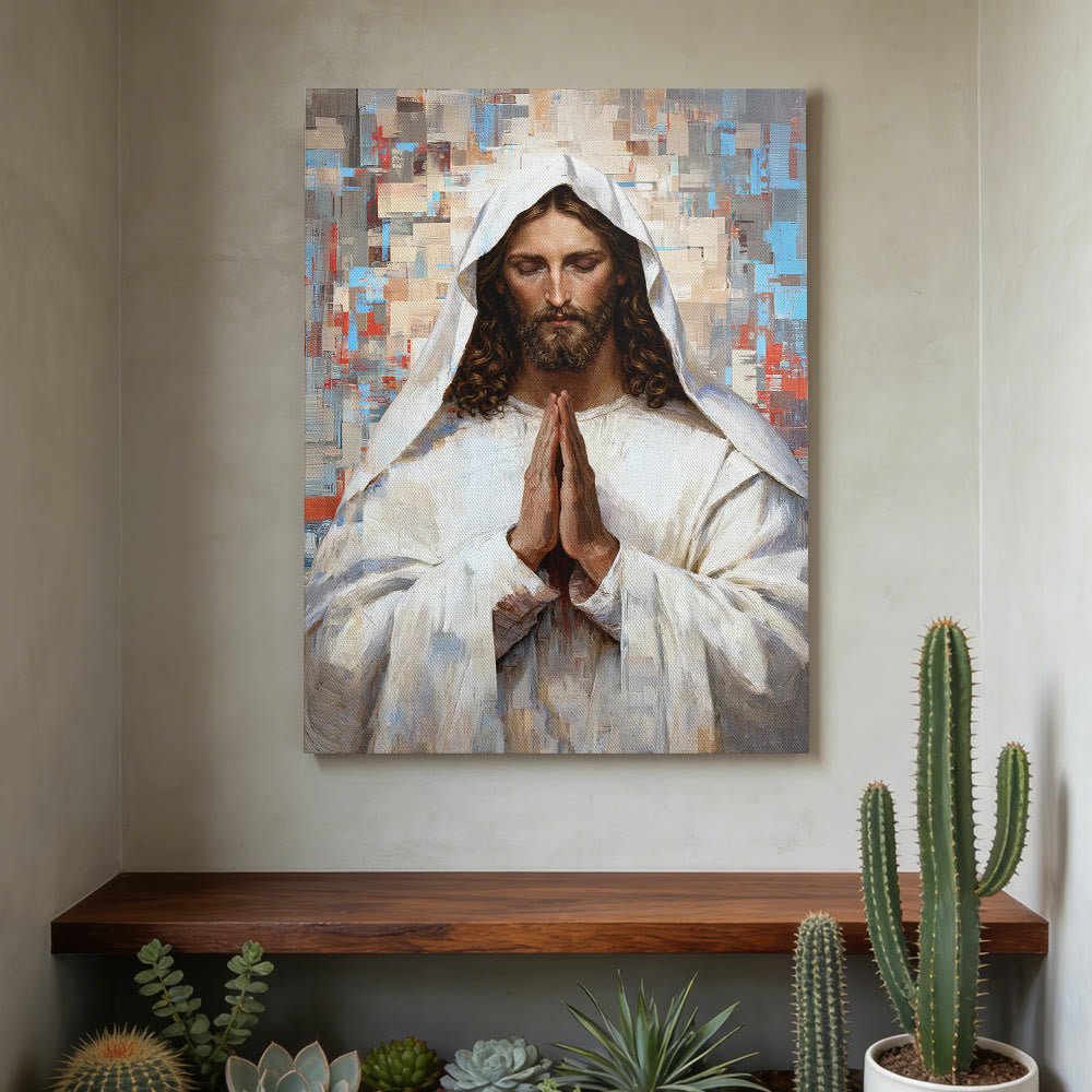 Christianartworkshop Quadro su tela con Gesù in preghiera divina: ritratto di Cristo sereno in preghiera. - image 1