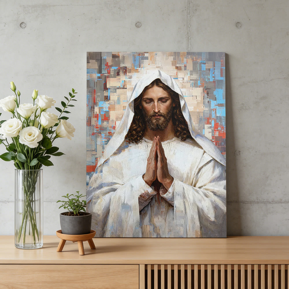Christianartworkshop Quadro su tela con Gesù in preghiera divina: ritratto di Cristo sereno in preghiera. - image 3