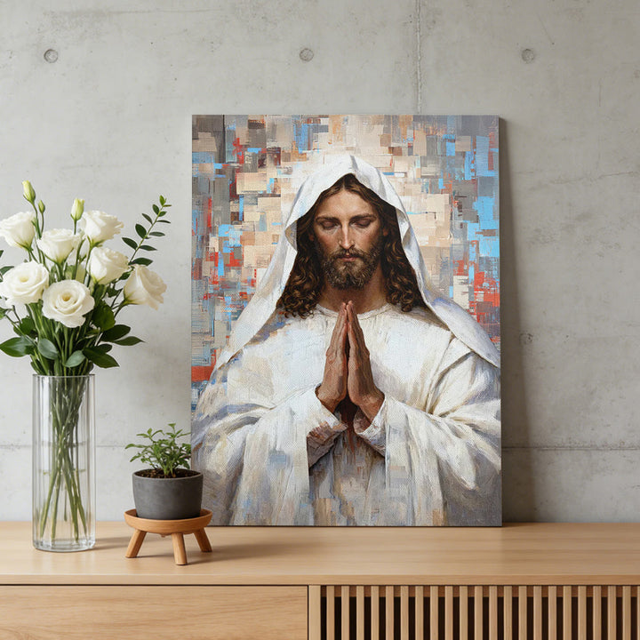 Christianartworkshop Quadro su tela con Gesù in preghiera divina: ritratto di Cristo sereno in preghiera. - image 3