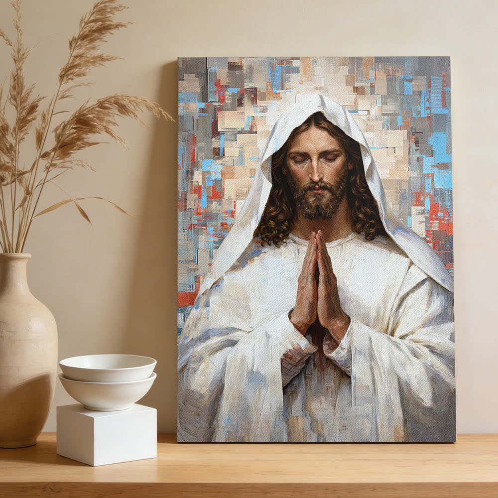 Christianartworkshop Quadro su tela con Gesù in preghiera divina: ritratto di Cristo sereno in preghiera. - image 2
