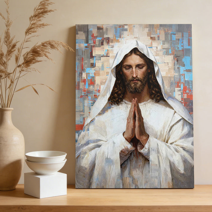Christianartworkshop Quadro su tela con Gesù in preghiera divina: ritratto di Cristo sereno in preghiera. - image 2