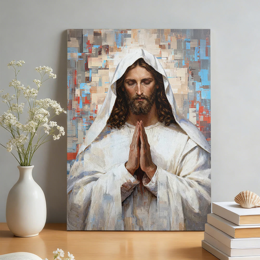 Christianartworkshop Quadro su tela con Gesù in preghiera divina: ritratto di Cristo sereno in preghiera. - Quadro su tela incorniciato - 13,77"*19,58"*0,7"/35*50*1,8 cm - image 0