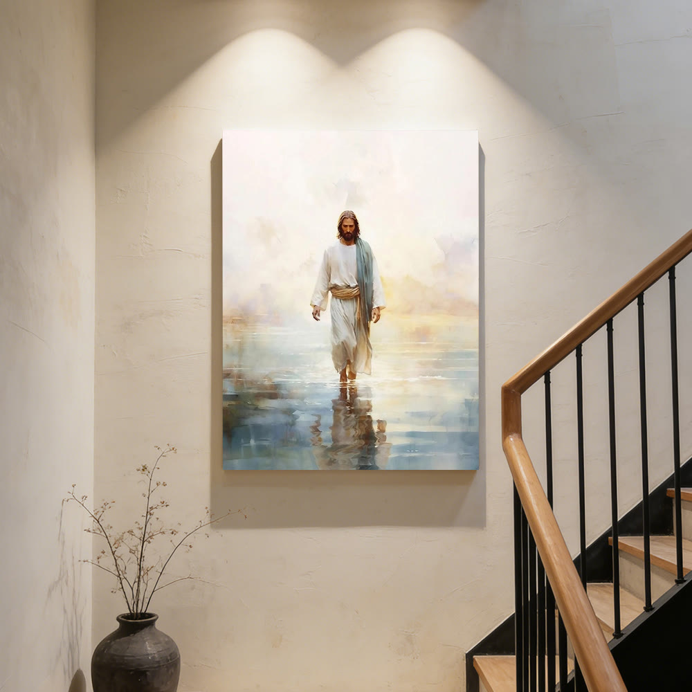 Christianartworkshop Stampa artistica da parete "Cristo sereno sull'acqua": un simbolo di coraggio e fiducia divini. - image 1