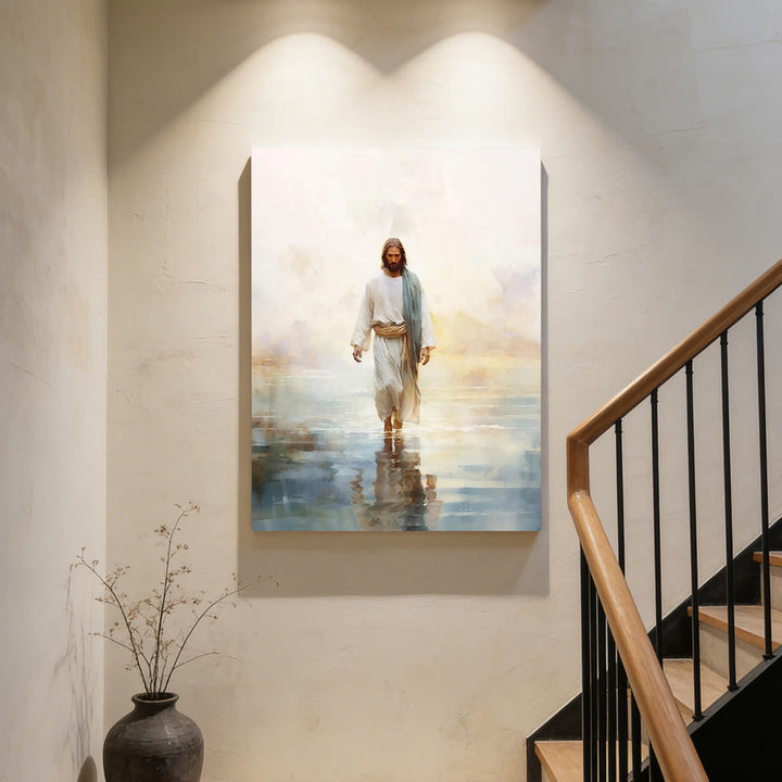 Christianartworkshop Stampa artistica da parete "Cristo sereno sull'acqua": un simbolo di coraggio e fiducia divini. - image 1