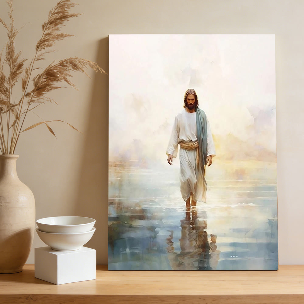 Christianartworkshop Stampa artistica da parete "Cristo sereno sull'acqua": un simbolo di coraggio e fiducia divini. - Quadro su tela incorniciato - 13,77"*19,58"*0,7"/35*50*1,8 cm - image 0