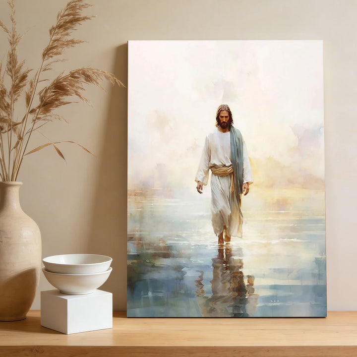 Christianartworkshop Stampa artistica da parete "Cristo sereno sull'acqua": un simbolo di coraggio e fiducia divini. - Quadro su tela incorniciato - 13,77"*19,58"*0,7"/35*50*1,8 cm - image 0
