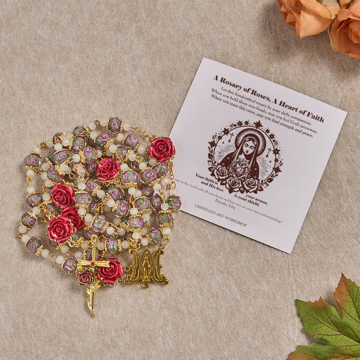 Christianartworkshop Rosario devozionale con accenti di rosa e Sacro Cuore: fede gentile per la preghiera quotidiana - Croce rosa con biglietto - image 14