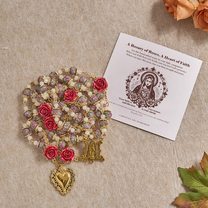 Christianartworkshop Rosario devozionale con accenti di rosa e Sacro Cuore: fede gentile per la preghiera quotidiana - Sacro Cuore con cartolina - image 8