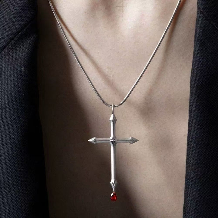 Christianartworkshop Collana con croce e spada, con goccia di zircone rosso: un sacro ricordo per i credenti - image 2