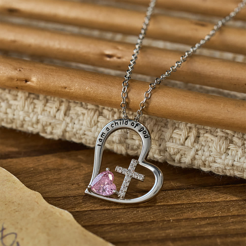 Christianartworkshop Collana con croce a cuore e zirconi "I Am a Child of God": un simbolo di identità celeste. - Viola - image 0
