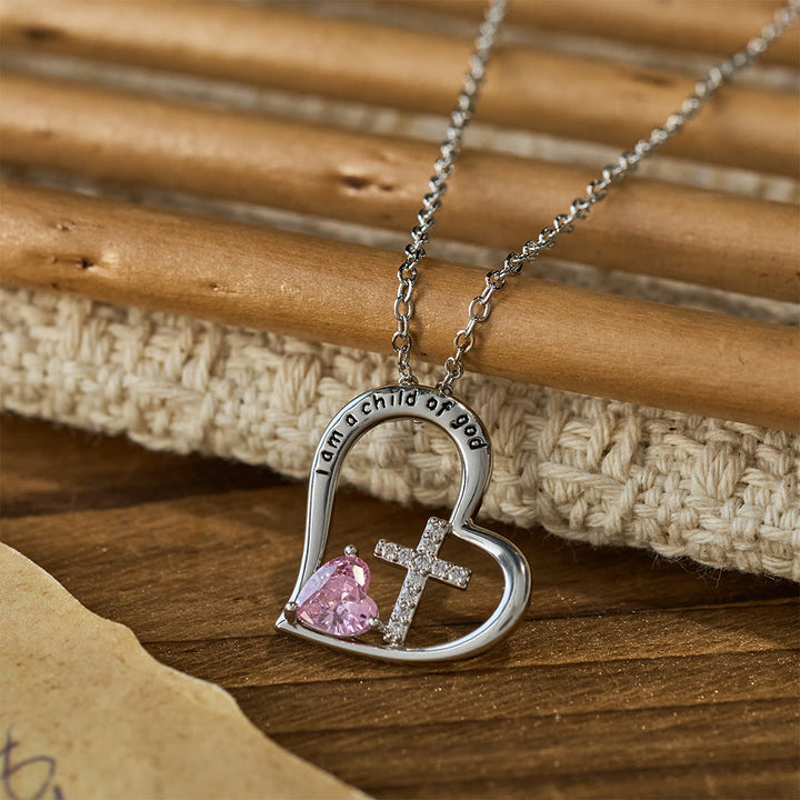 Christianartworkshop Collana con croce a cuore e zirconi "I Am a Child of God": un simbolo di identità celeste. - Viola - image 0