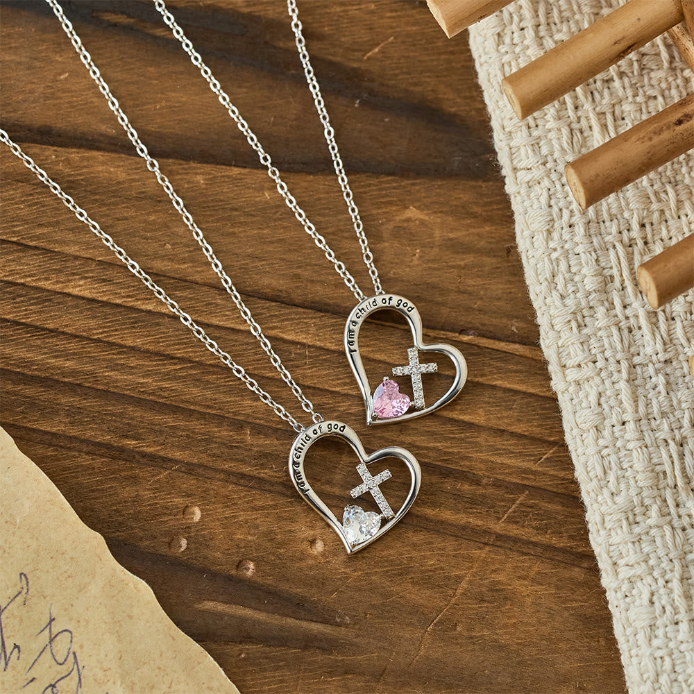 Christianartworkshop Collana con croce a cuore e zirconi "I Am a Child of God": un simbolo di identità celeste. - image 1