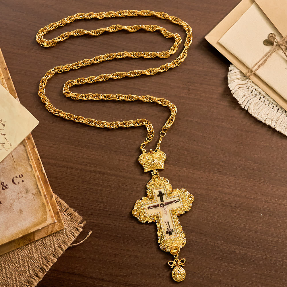 Christianartworkshop Collana con grande crocifisso pettorale riccamente decorato e corona: simbolo di sacra maestà e redenzione. - image 2